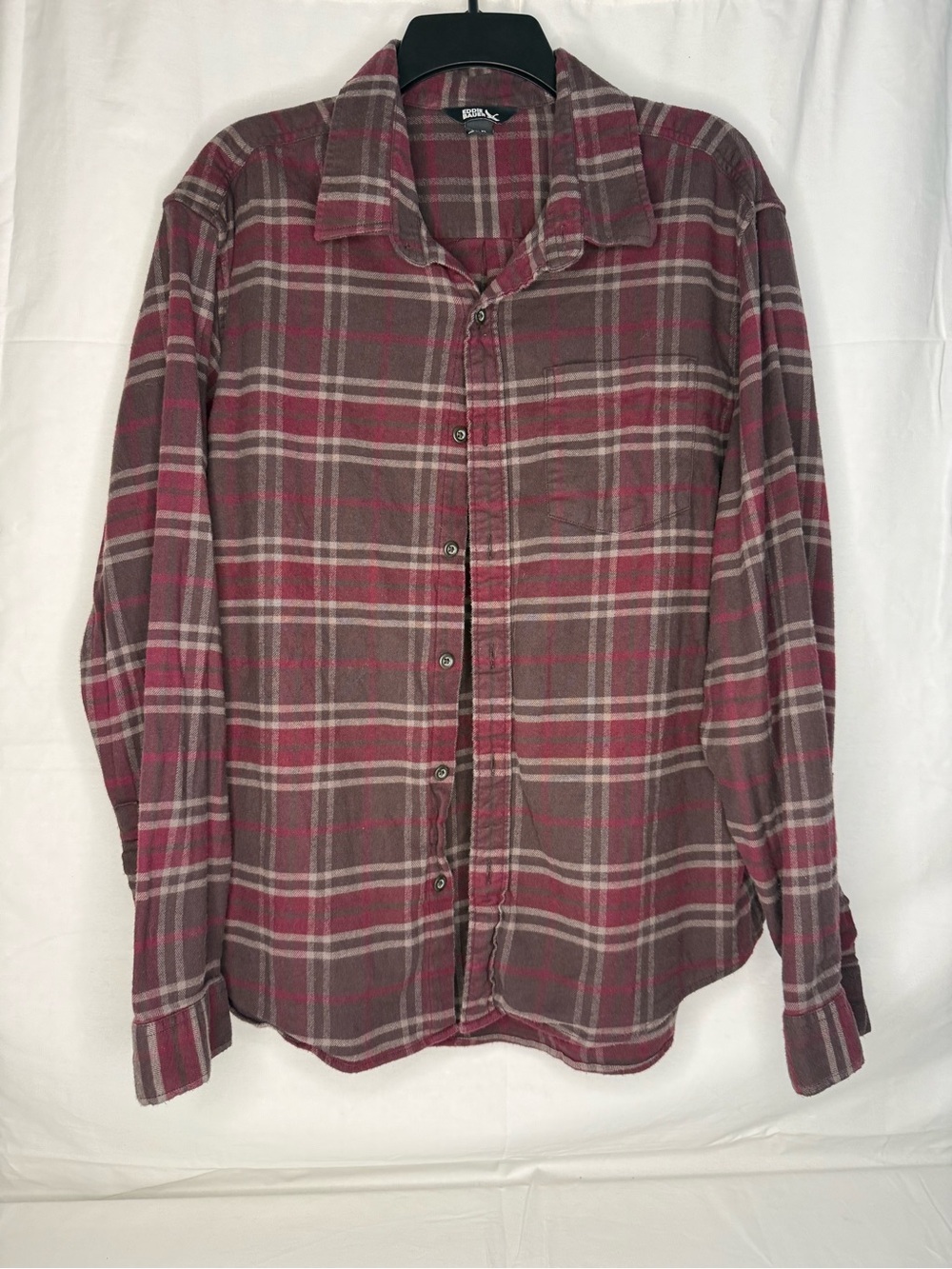 Eddie Bauer Men's Plaid Button-Down Shirt in Maroon and Brown